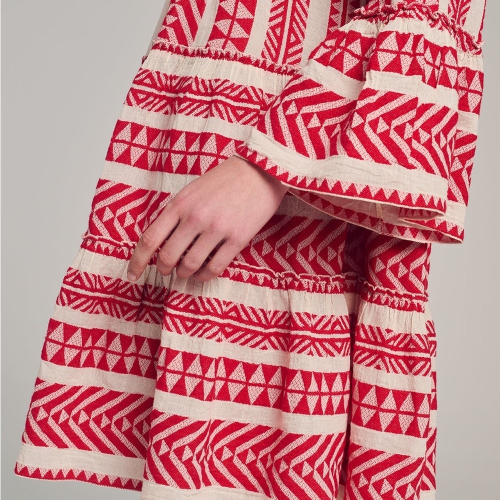Anthropologie Devotion TWINS Red Mini Dress 100% cotton bohemian festival S - Picture 2 of 10